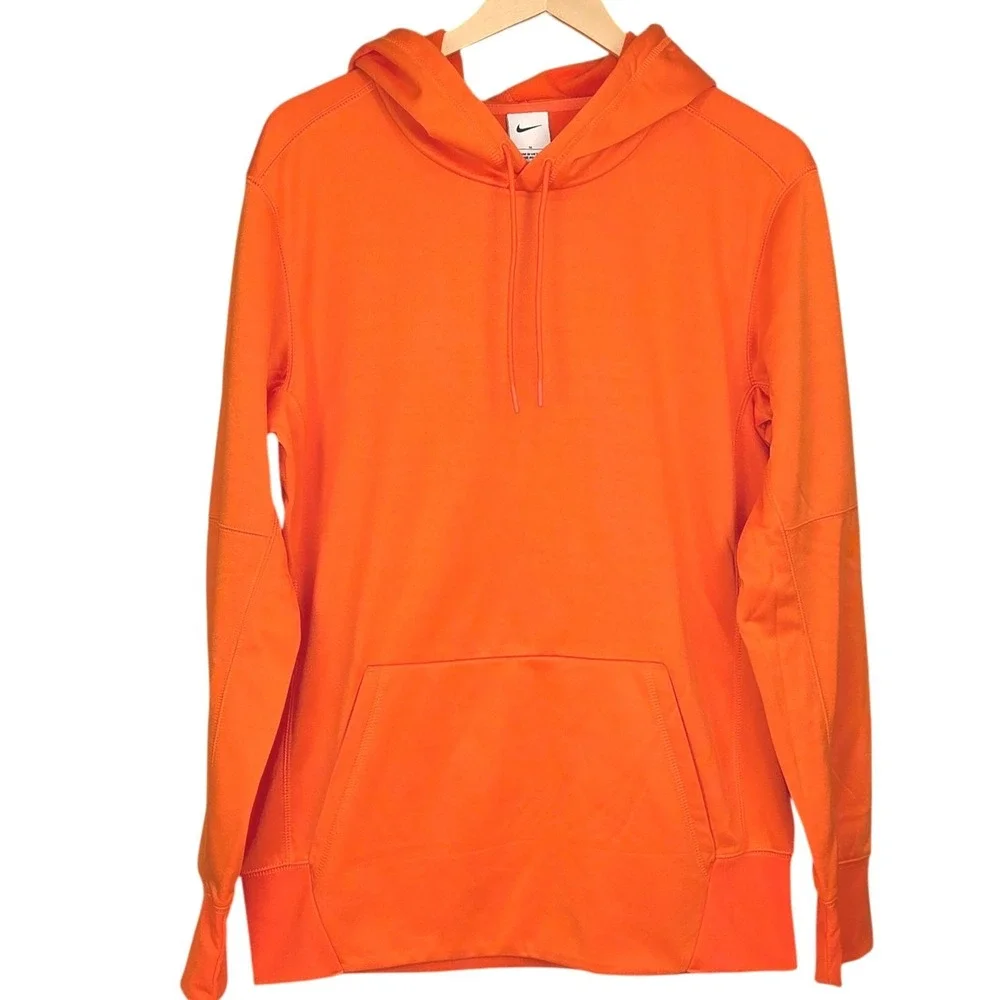 Nike Hoodie Mens Medium Orange Pullover Fleece Sweatshirt Therma Fit Casual NWOT